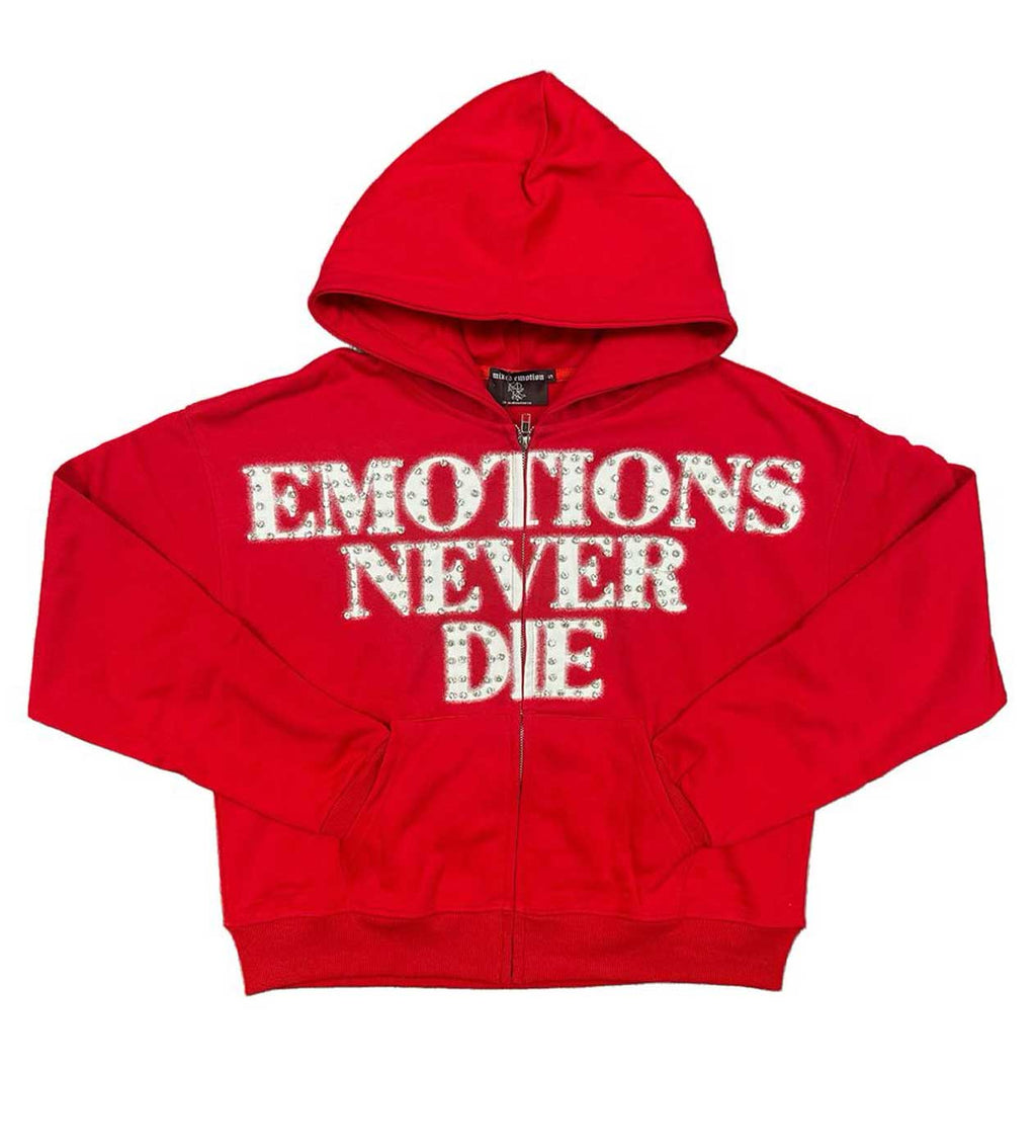 Mixed Emotions "End" Rhinestone Hoodie Red