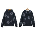 "Denim Tears" Dark Navy/Grey Floral Pattern Full-Zip Hoodie